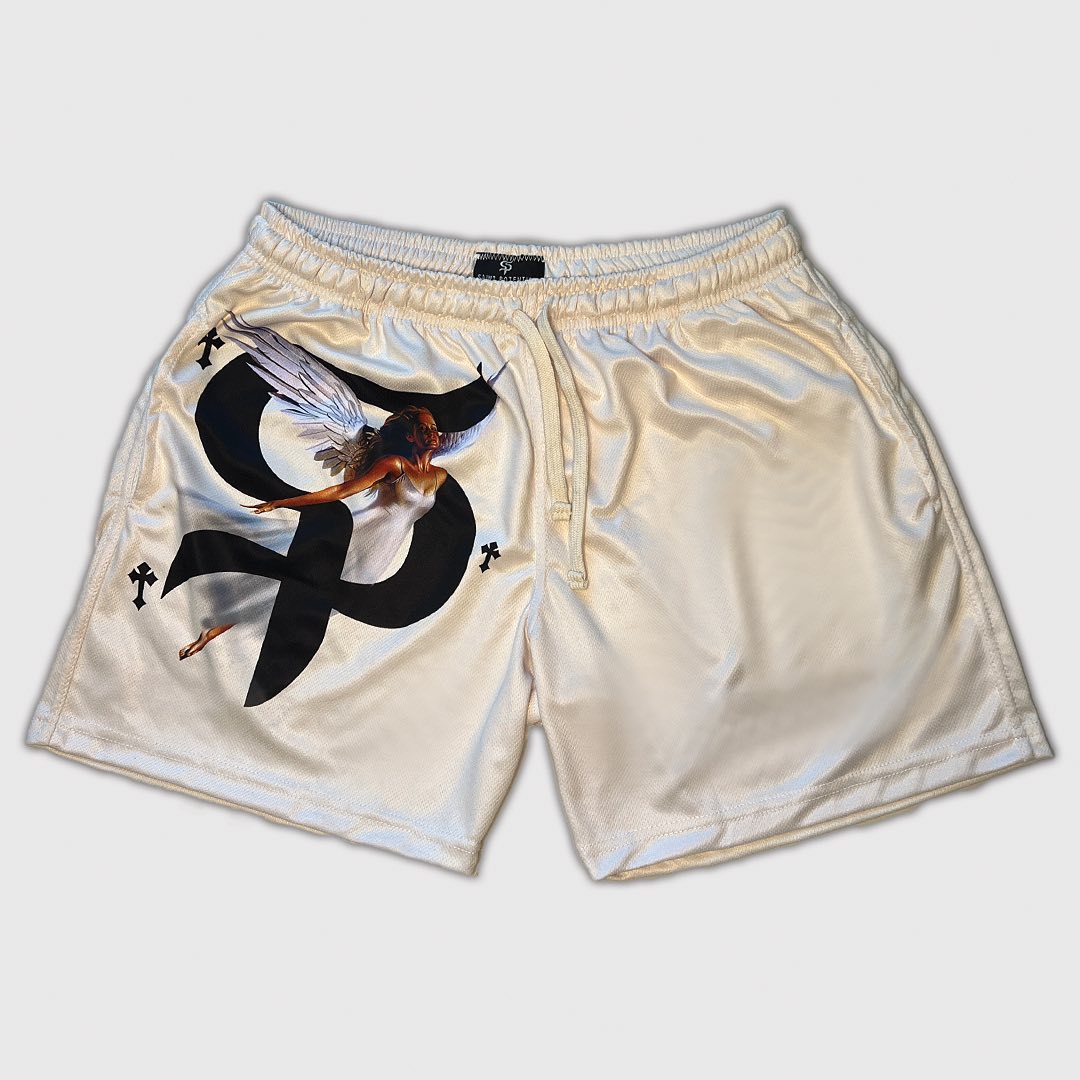 Eggshell Saint Culture Shorts